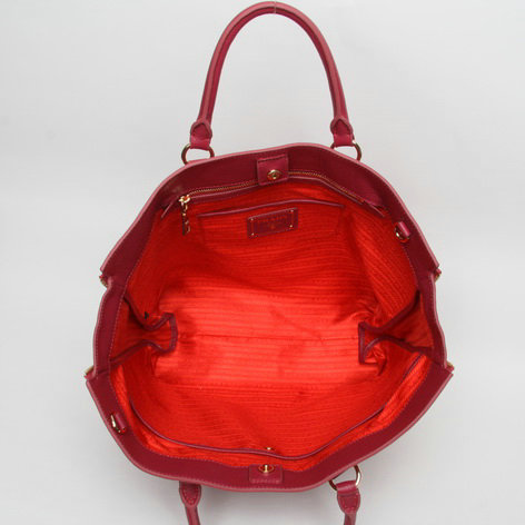 2014 Prada original grainy calfskin tote bag BN2419 rosered - Click Image to Close